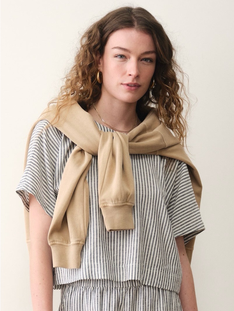 Marine Layer Reyna Hemp Tee Xs Stripe Fisherman Euro Summer Vacation Beachy